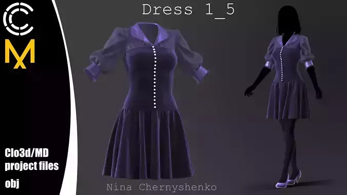 Dress 1-5 - Marvelous Designer project and OBJ
