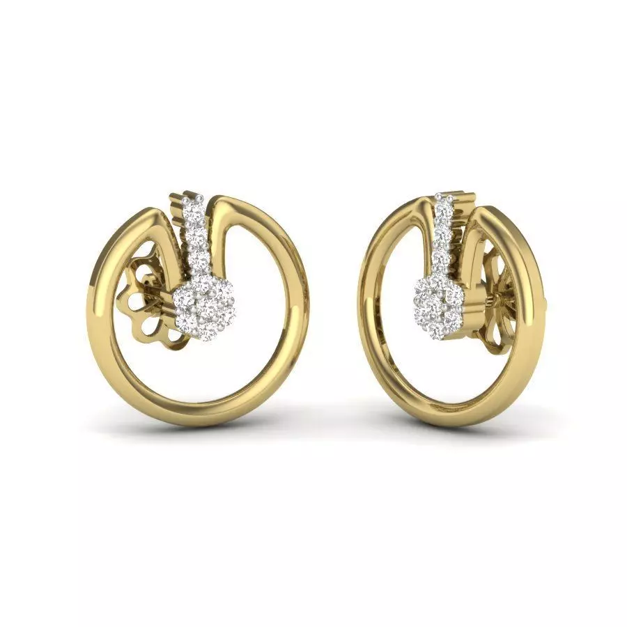 Yellow gold diamond earring-PER-067 DIA 3D print model