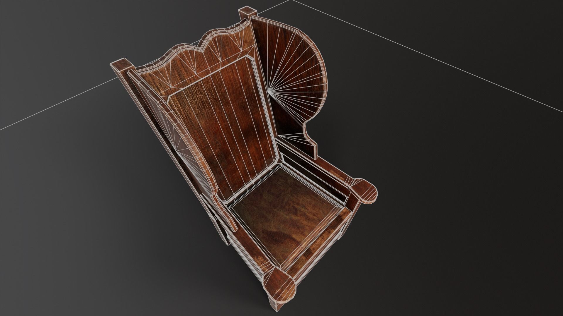 Wooden Church Chair Low-poly 3D model_13