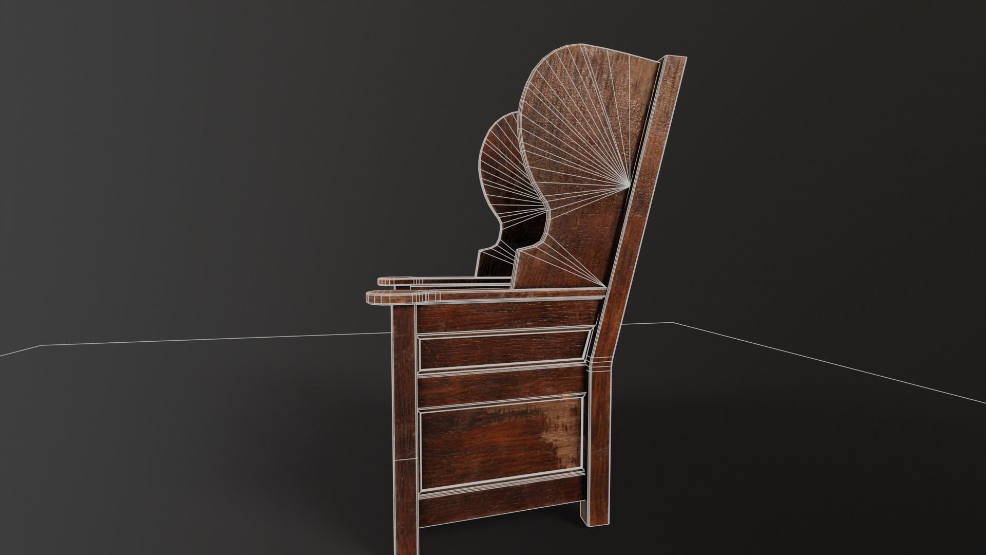 Wooden Church Chair Low-poly 3D model_9