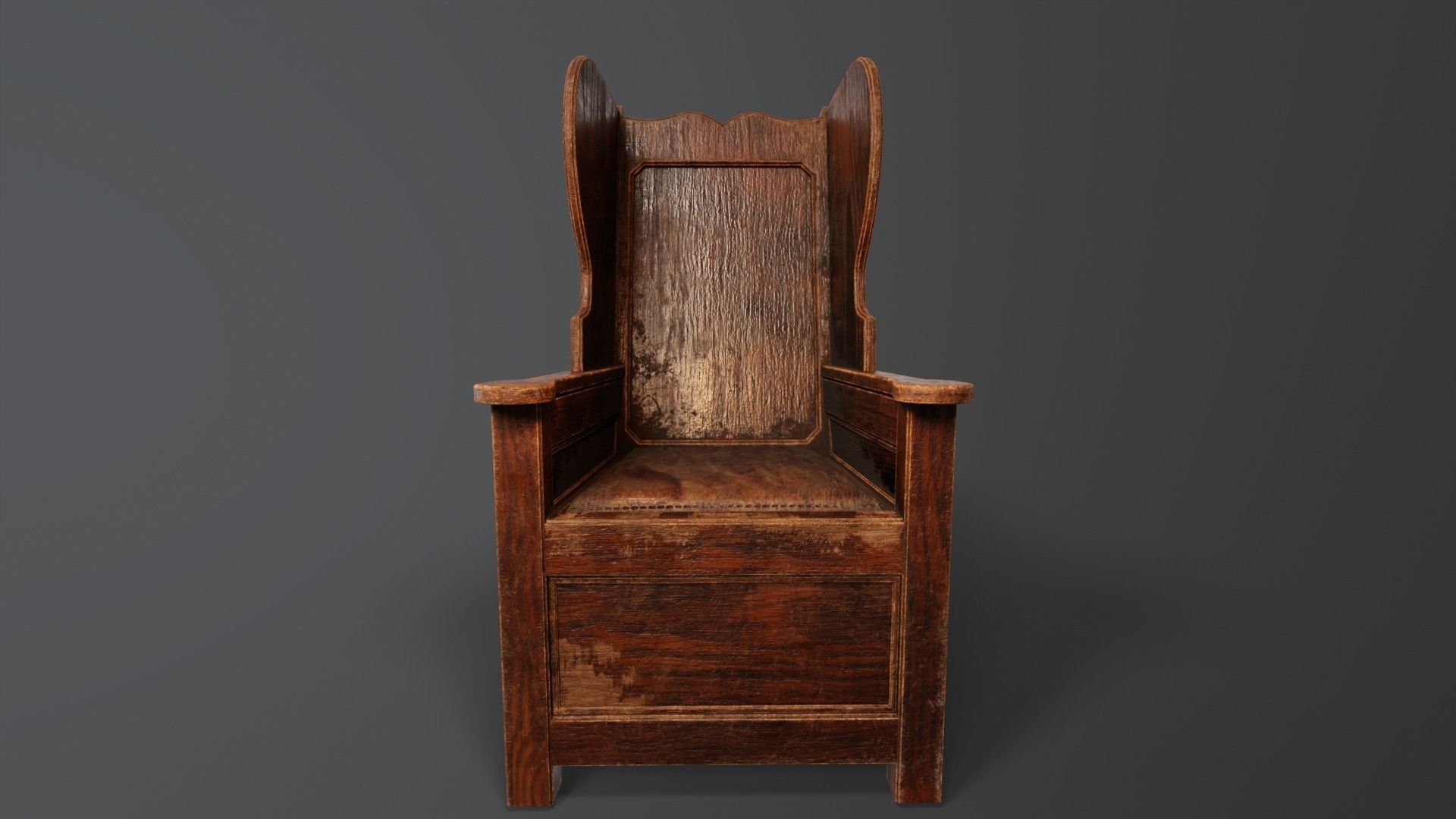 Wooden Church Chair Low-poly 3D model_4