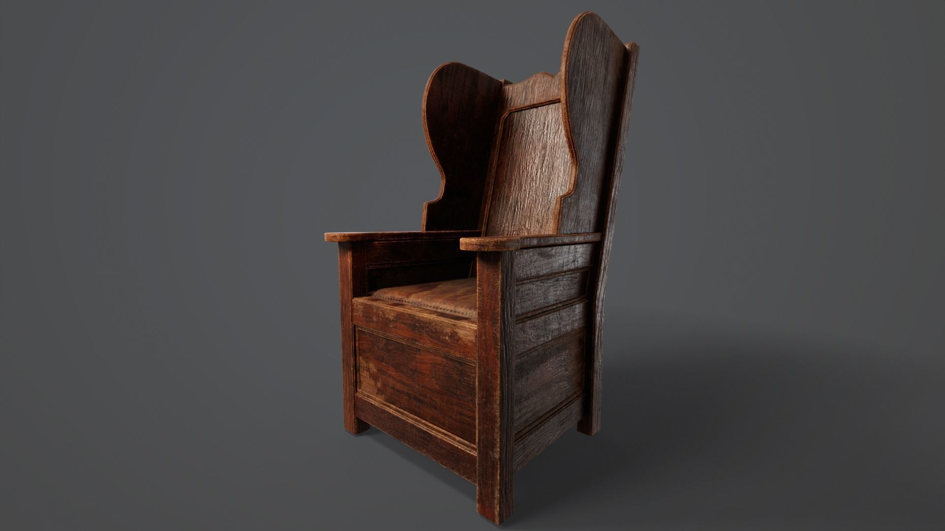 Wooden Church Chair Low-poly 3D model_6