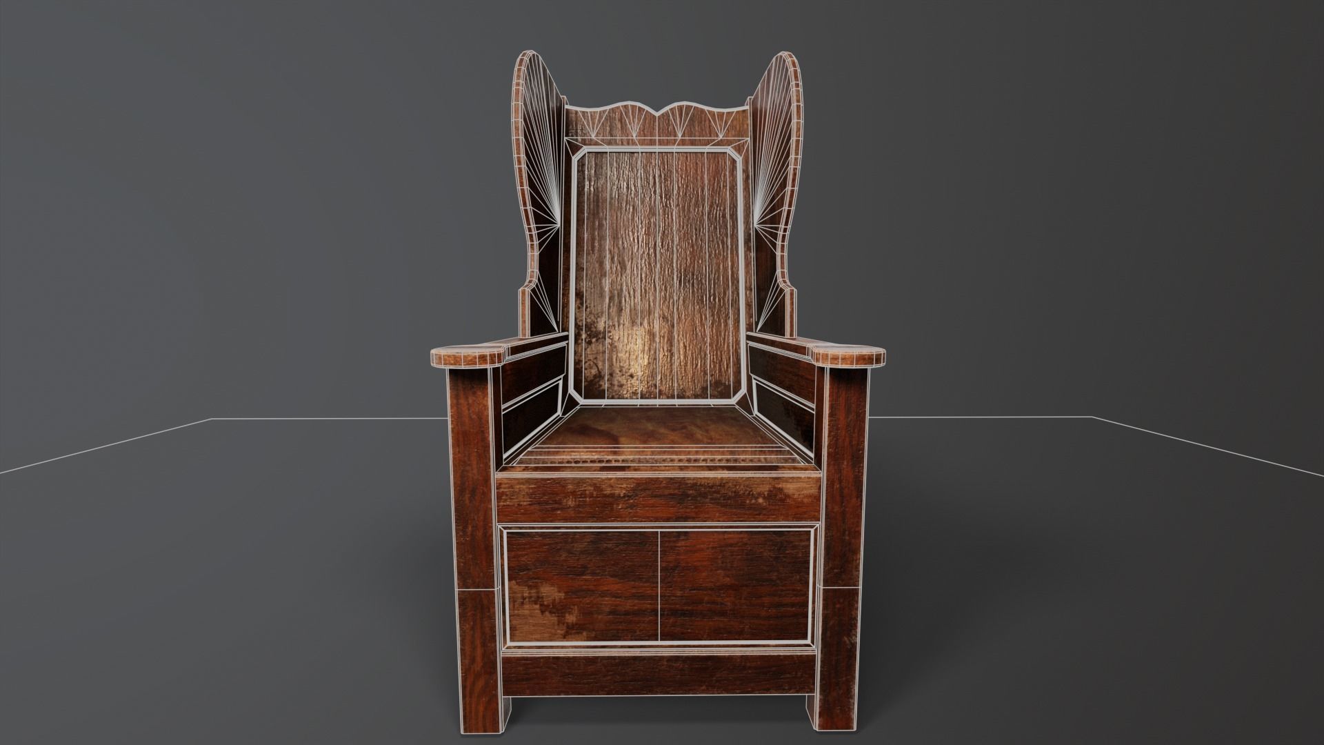Wooden Church Chair Low-poly 3D model_5