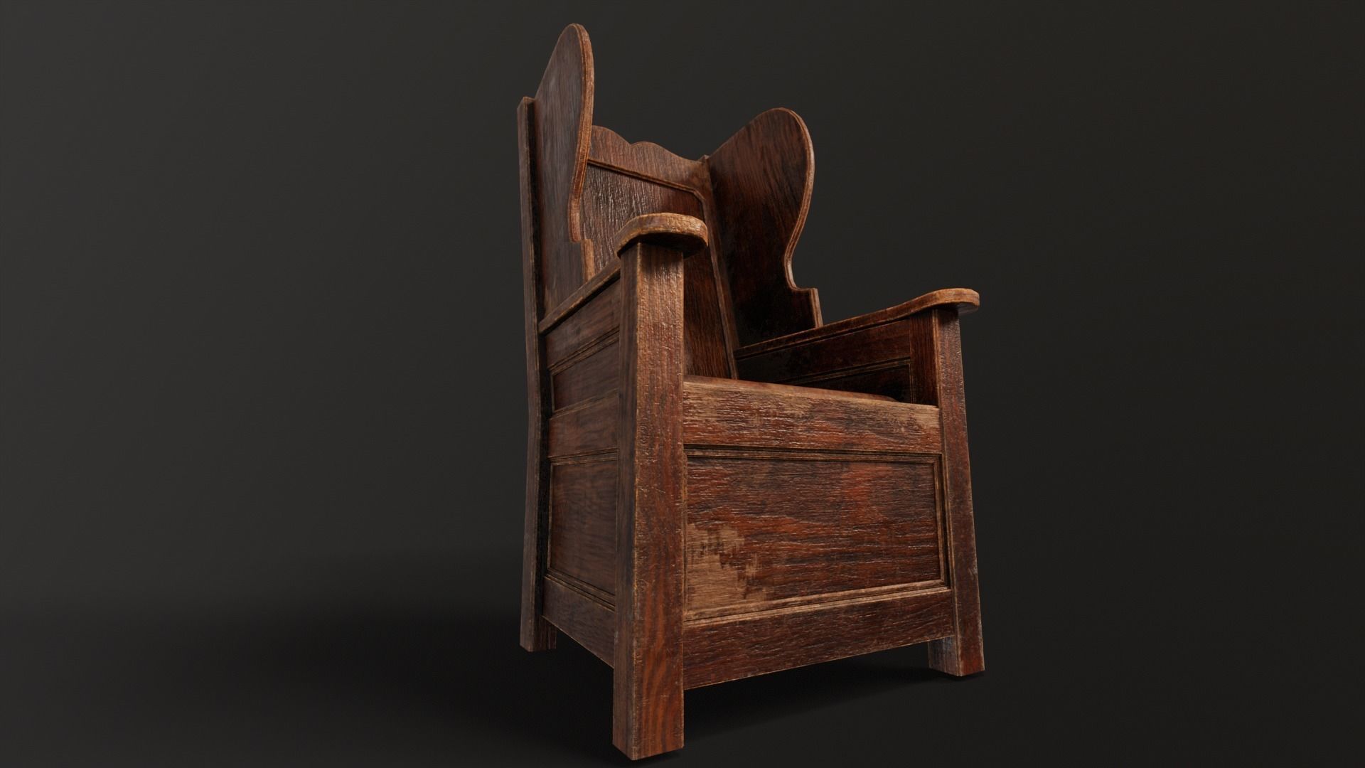 Wooden Church Chair Low-poly 3D model_16