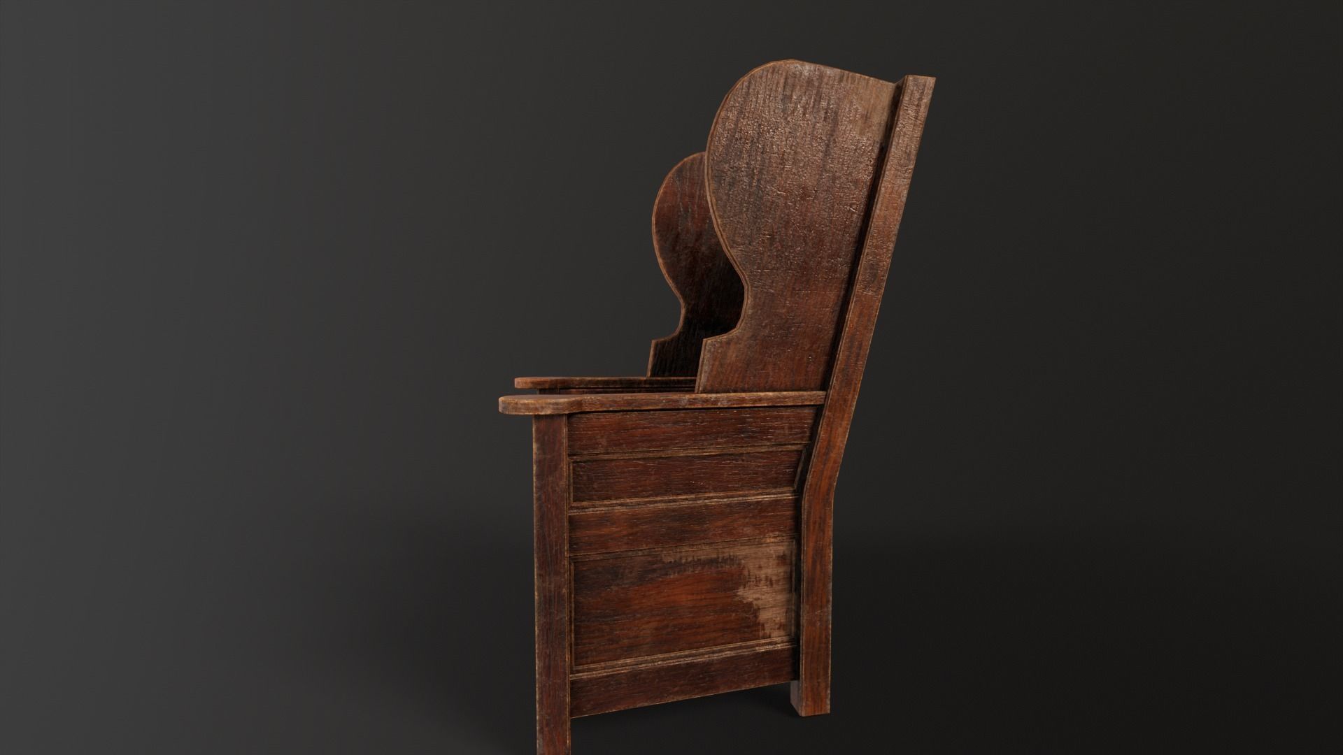 Wooden Church Chair Low-poly 3D model_8