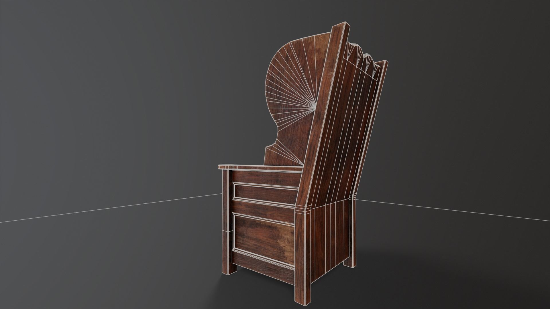 Wooden Church Chair Low-poly 3D model_11