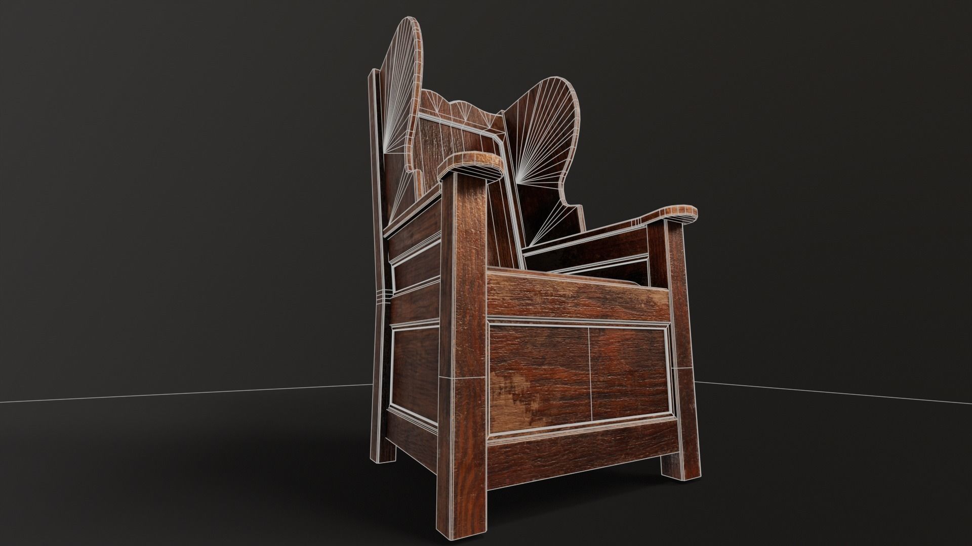 Wooden Church Chair Low-poly 3D model_17