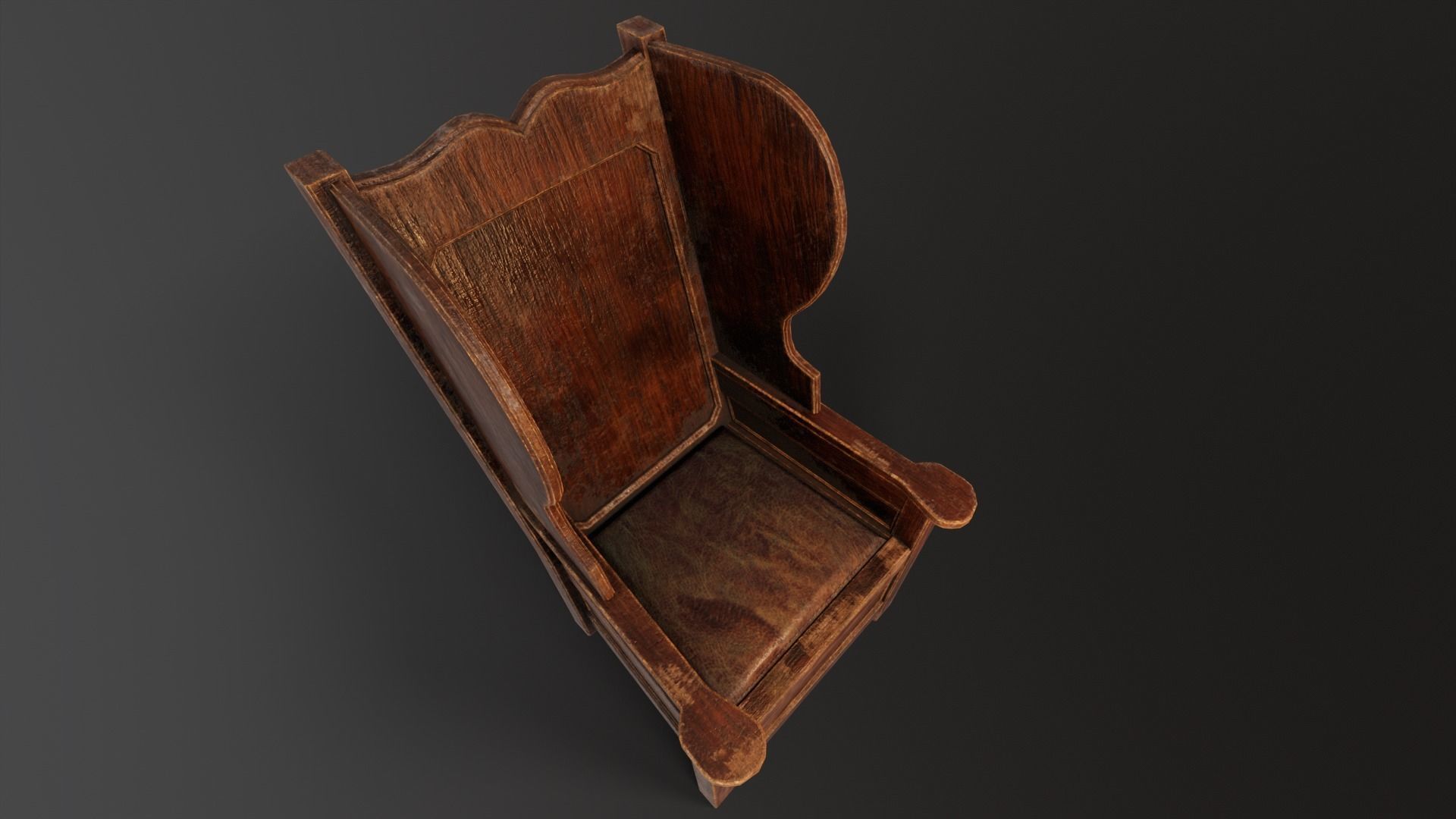 Wooden Church Chair Low-poly 3D model_12