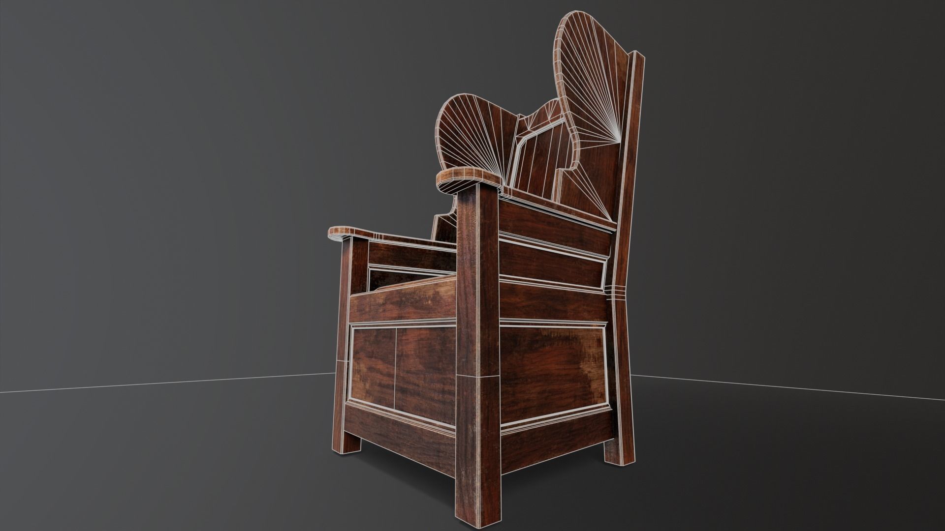 Wooden Church Chair Low-poly 3D model_19