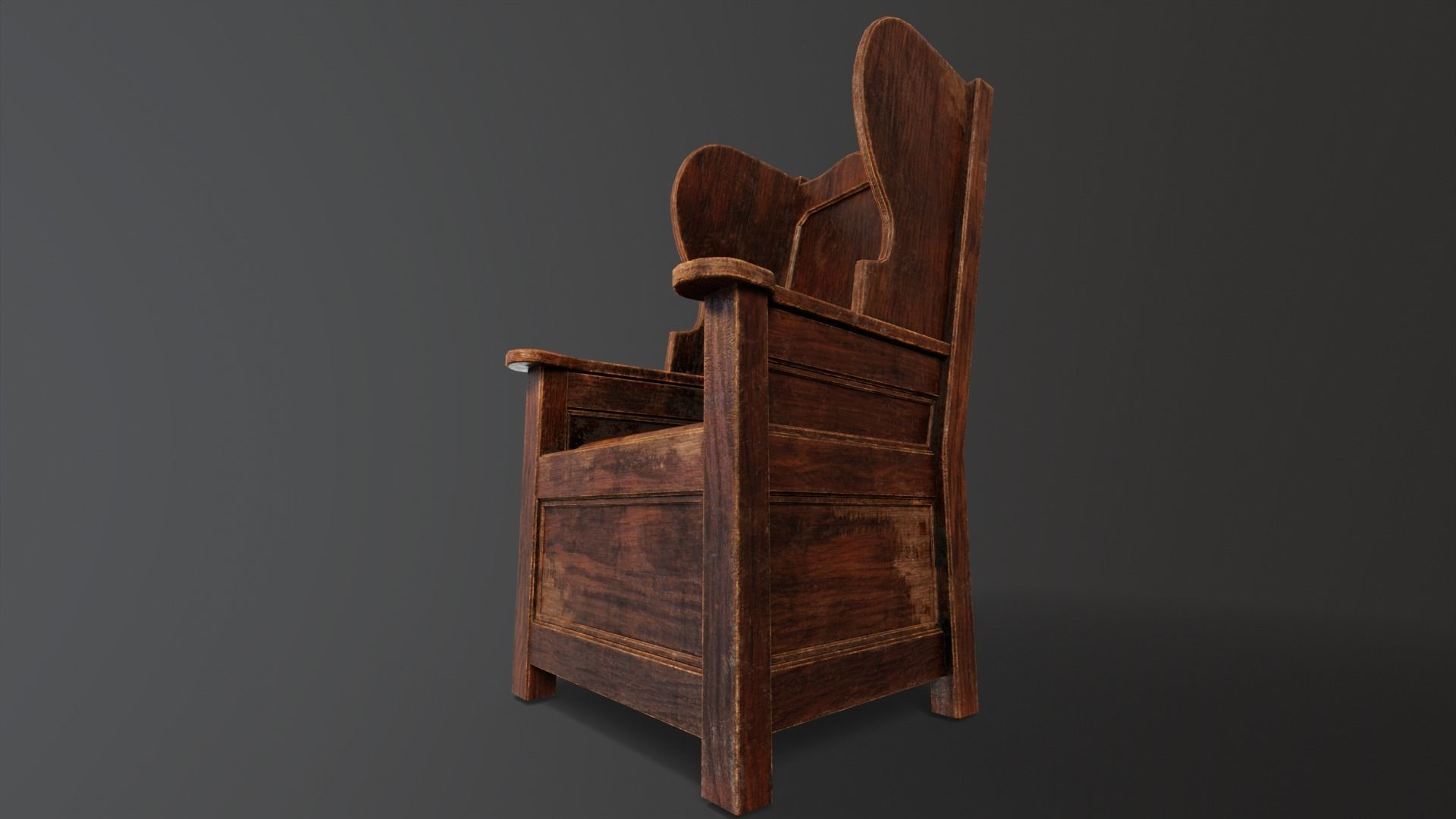 Wooden Church Chair Low-poly 3D model_18
