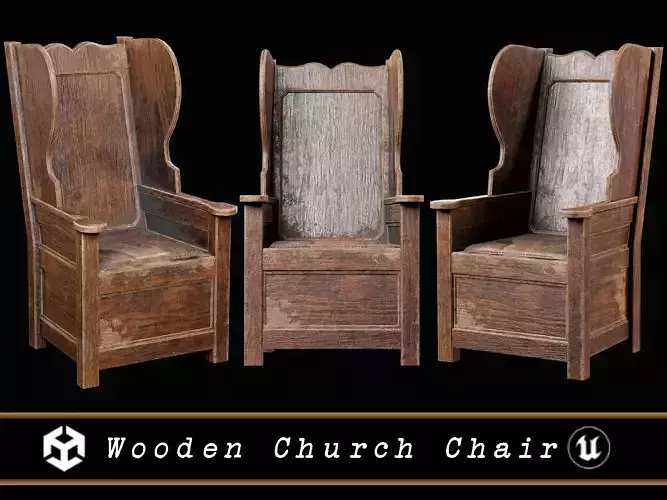 Wooden Church Chair Low-poly 3D model Wooden Church Chair Low-poly 3D model