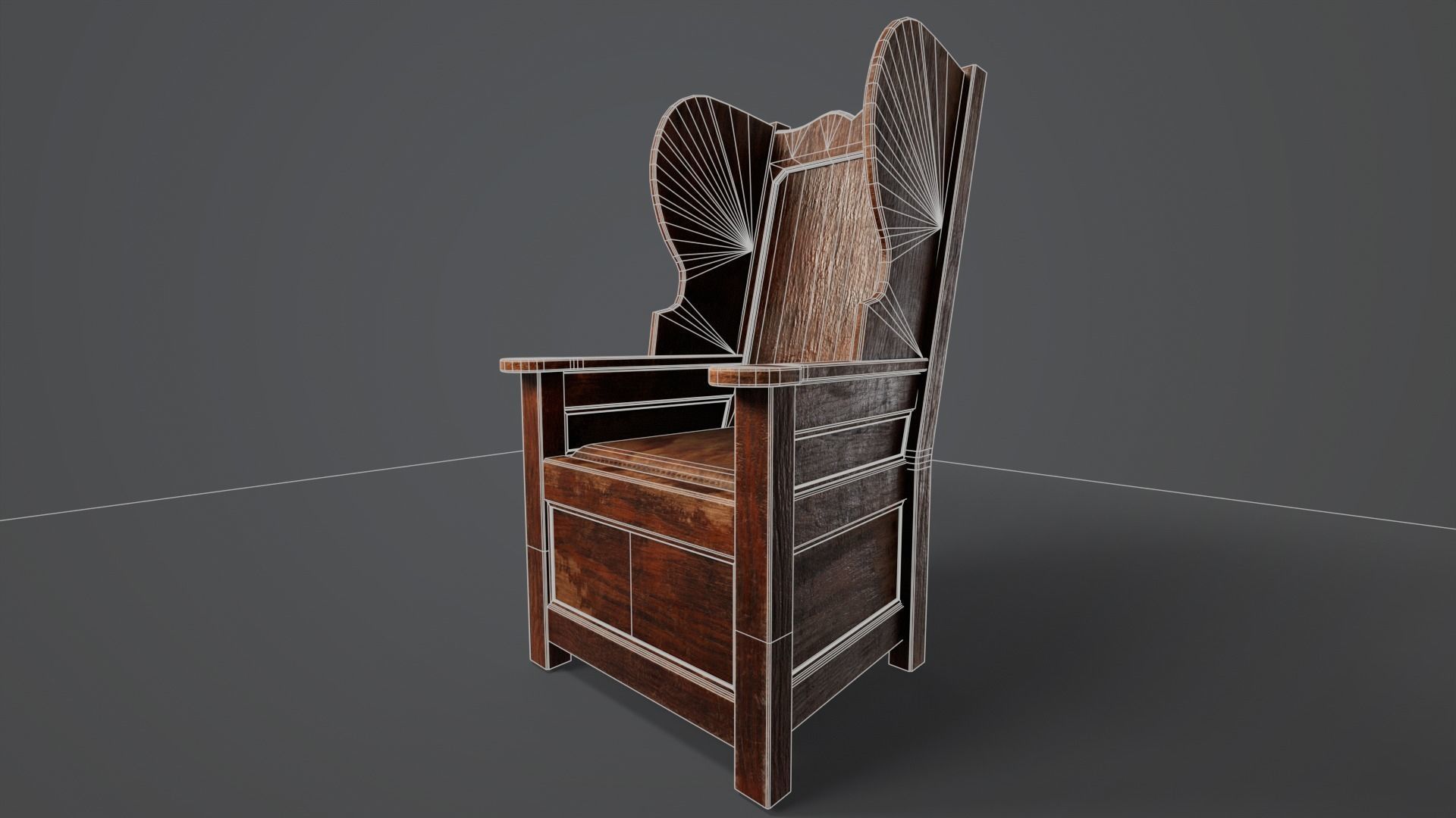 Wooden Church Chair Low-poly 3D model_7