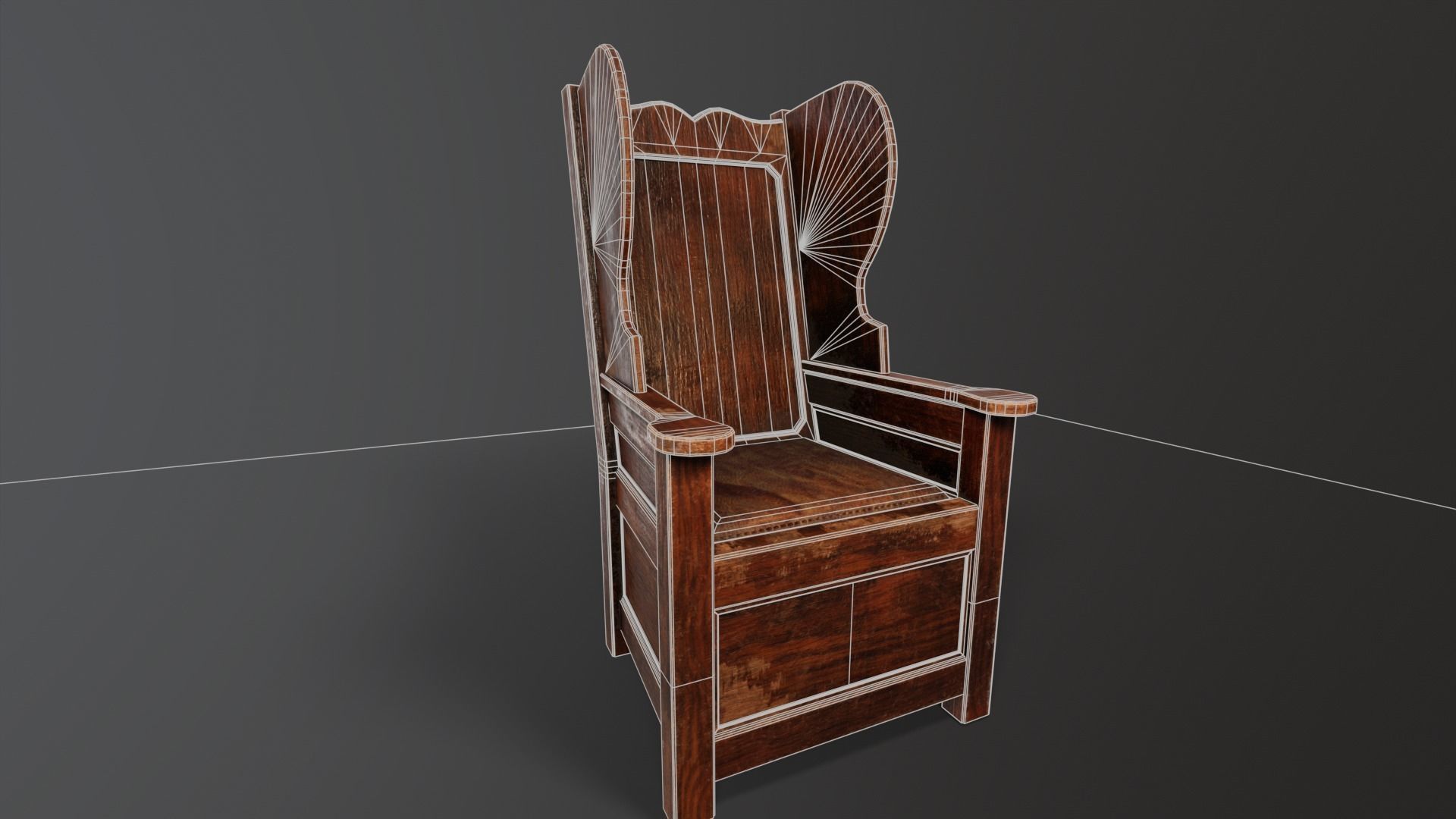 Wooden Church Chair Low-poly 3D model_3