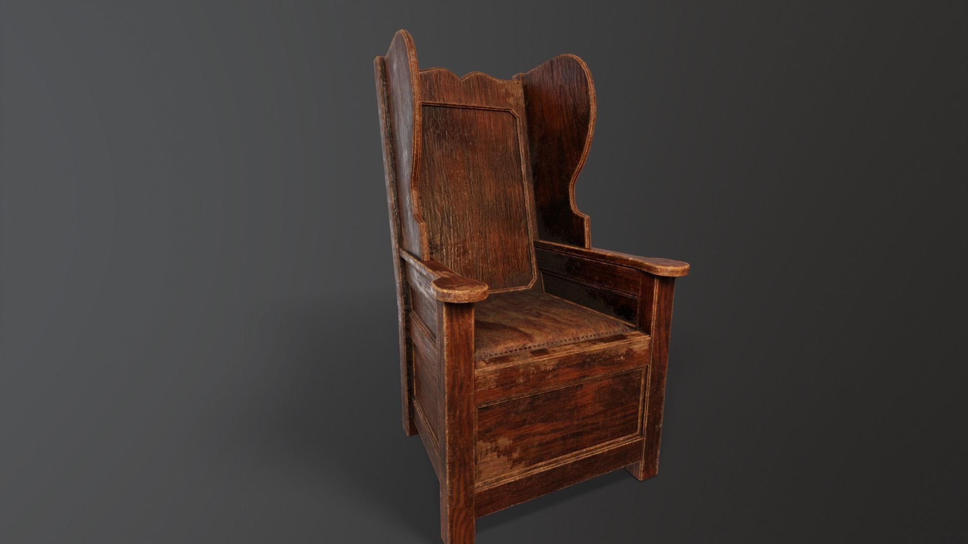 Wooden Church Chair Low-poly 3D model_2