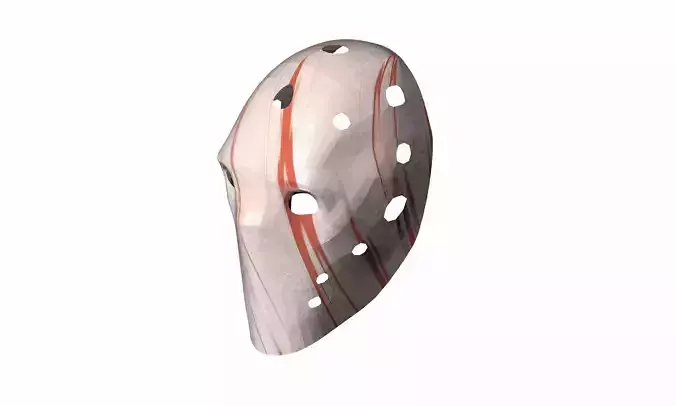 Low-poly white-red hockey goalie mask