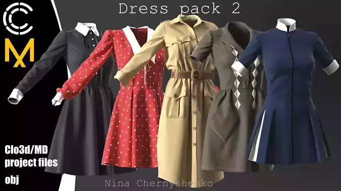 Dress pack 2 - Marvelous Designer project and OBJ