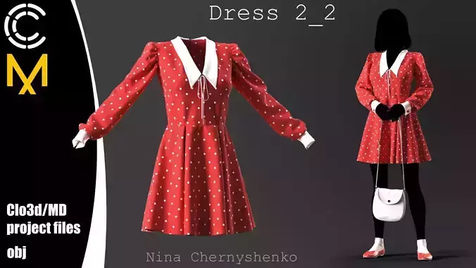 Dress 2-2 - Marvelous Designer project and OBJ