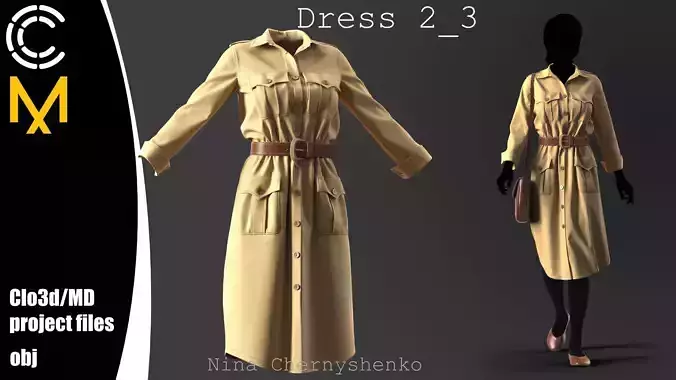 Dress 2-3 - Marvelous Designer project and OBJ