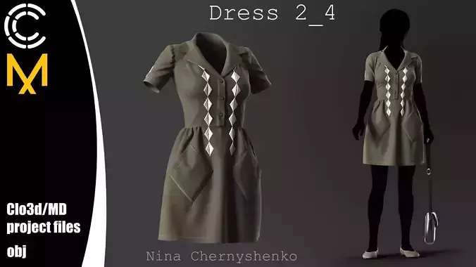 Dress 2-4 - Marvelous Designer project and OBJ