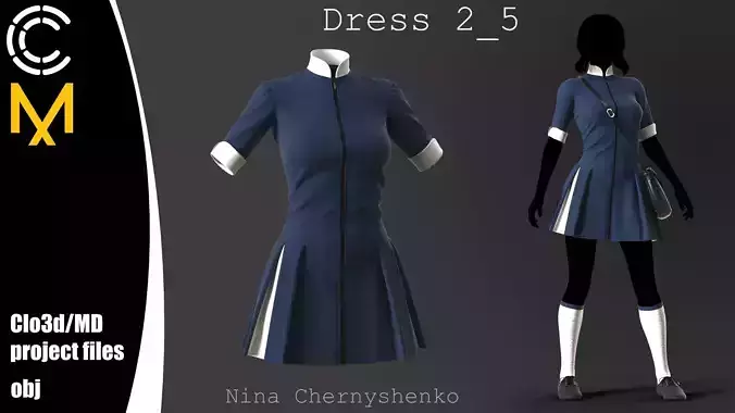 Dress 2-5 - Marvelous Designer project and OBJ