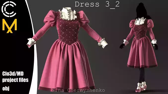 Dress 3-2 - Marvelous Designer project and OBJ