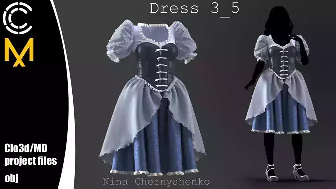 Dress 3-5 - Marvelous Designer project and OBJ