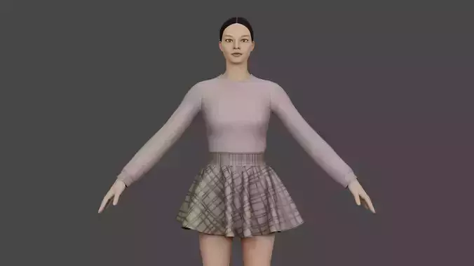 Sweet long sleeves top with short skirt 