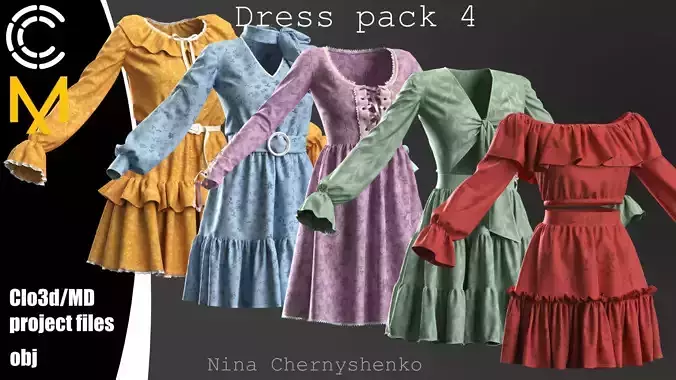 Dress pack 4 - Marvelous Designer project and OBJ