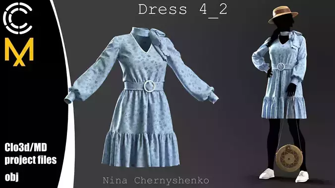 Dress 4-2 - Marvelous Designer project and OBJ