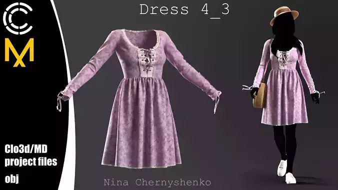 Dress 4-3 - Marvelous Designer project and OBJ