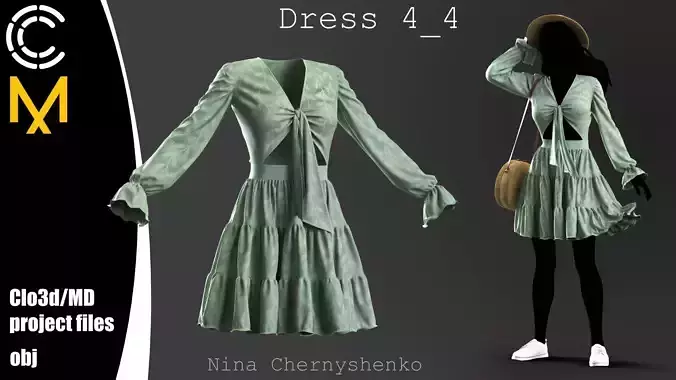 Dress 4-4 - Marvelous Designer project and OBJ