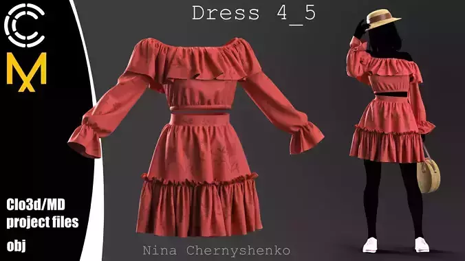 Dress 4-5 - Marvelous Designer project and OBJ