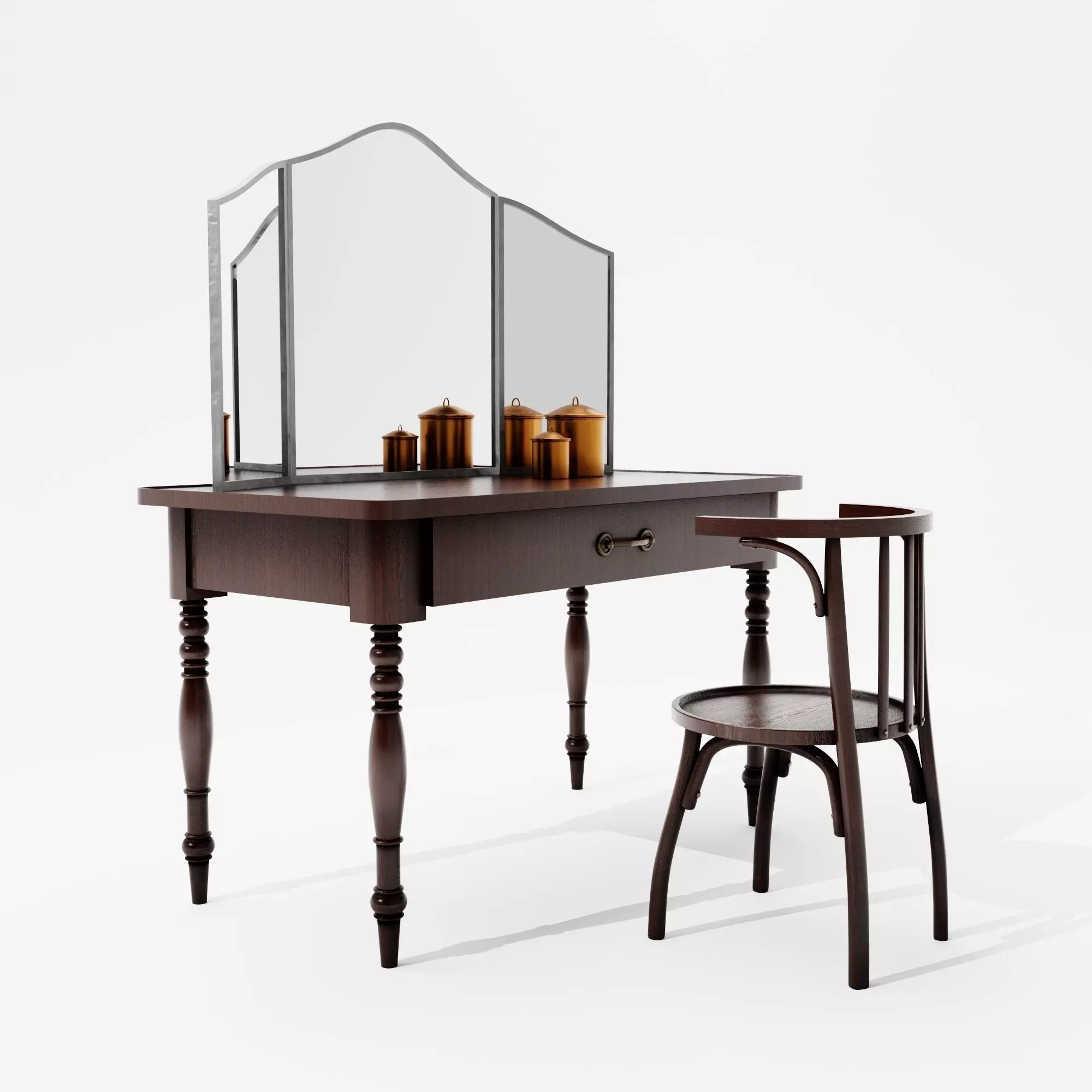 Antique Dressing Table with Chair and Mirror 3D model