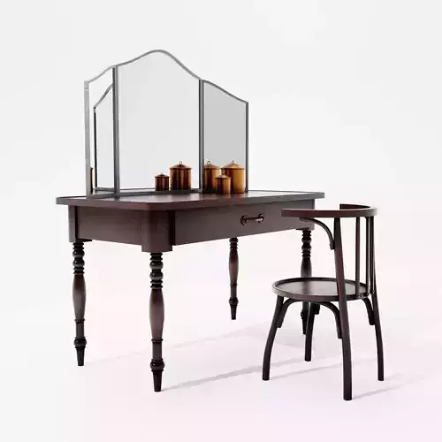  Antique Dressing Table with Chair and Mirror