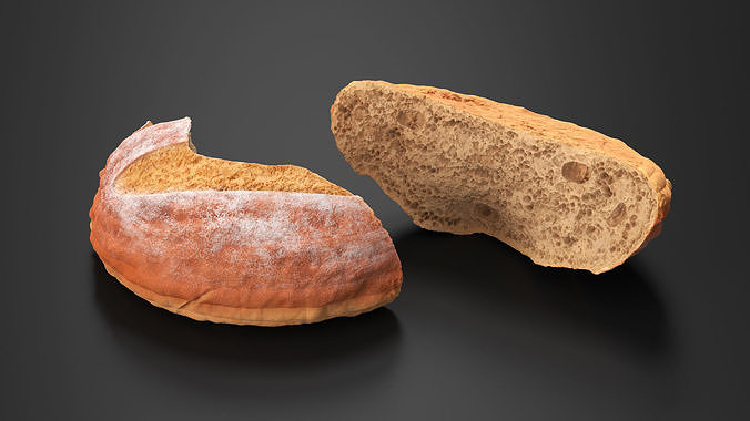 Broken Half Round Bread 3D model 3