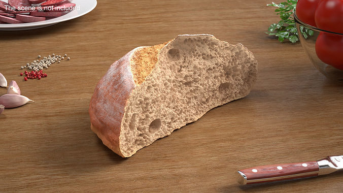 Broken Half Round Bread 3D model 2