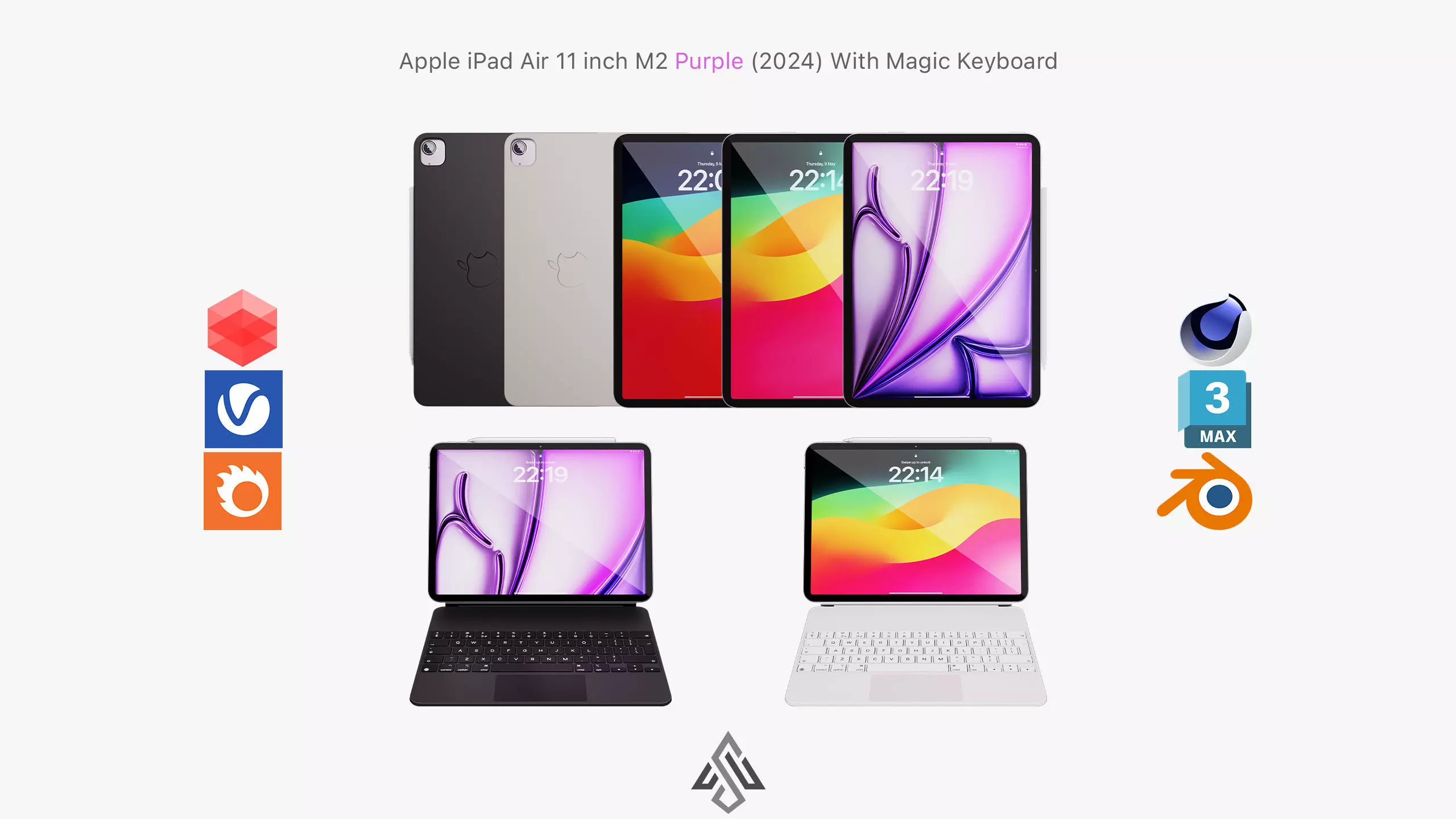Apple iPad Air 11 inch Purple M2 2024 With Magic Keyboard 3D model 