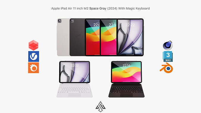 Apple iPad Air 11 inch Space Gray M2 2024 With Magic Keyboard 3D model