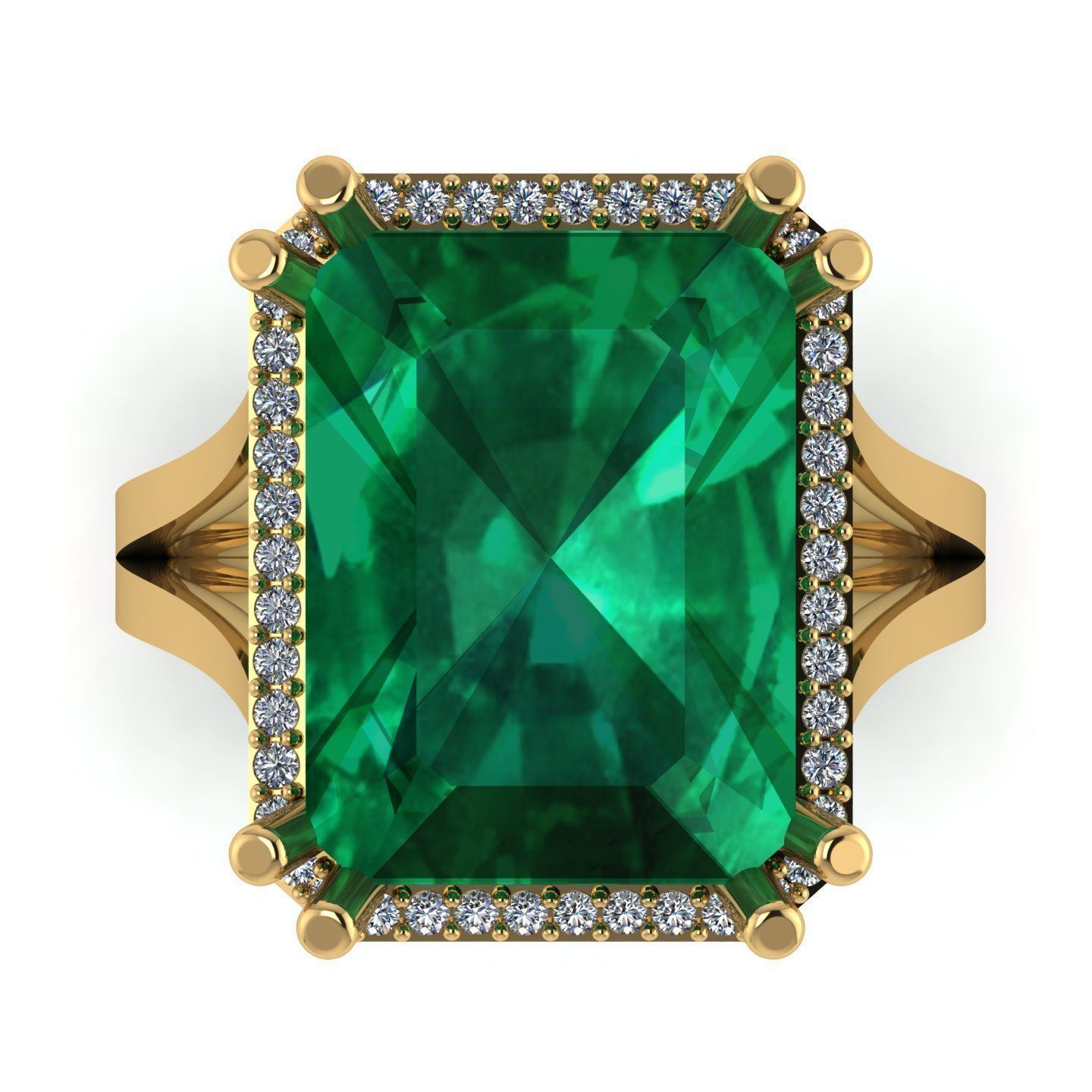 Cushion Diamond Ring With Emerald 3D print model_3
