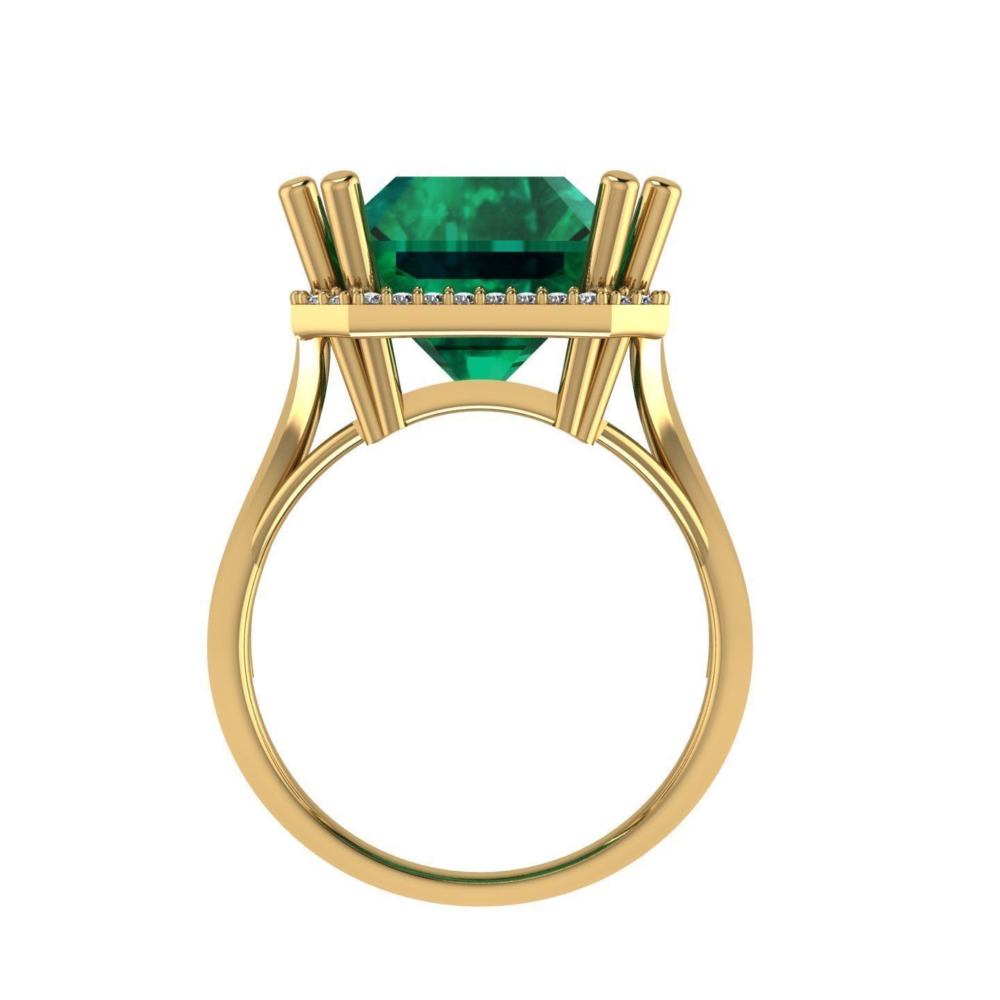 Cushion Diamond Ring With Emerald 3D print model_5