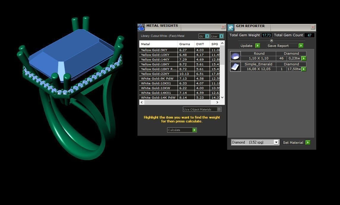 Cushion Diamond Ring With Emerald 3D print model_7