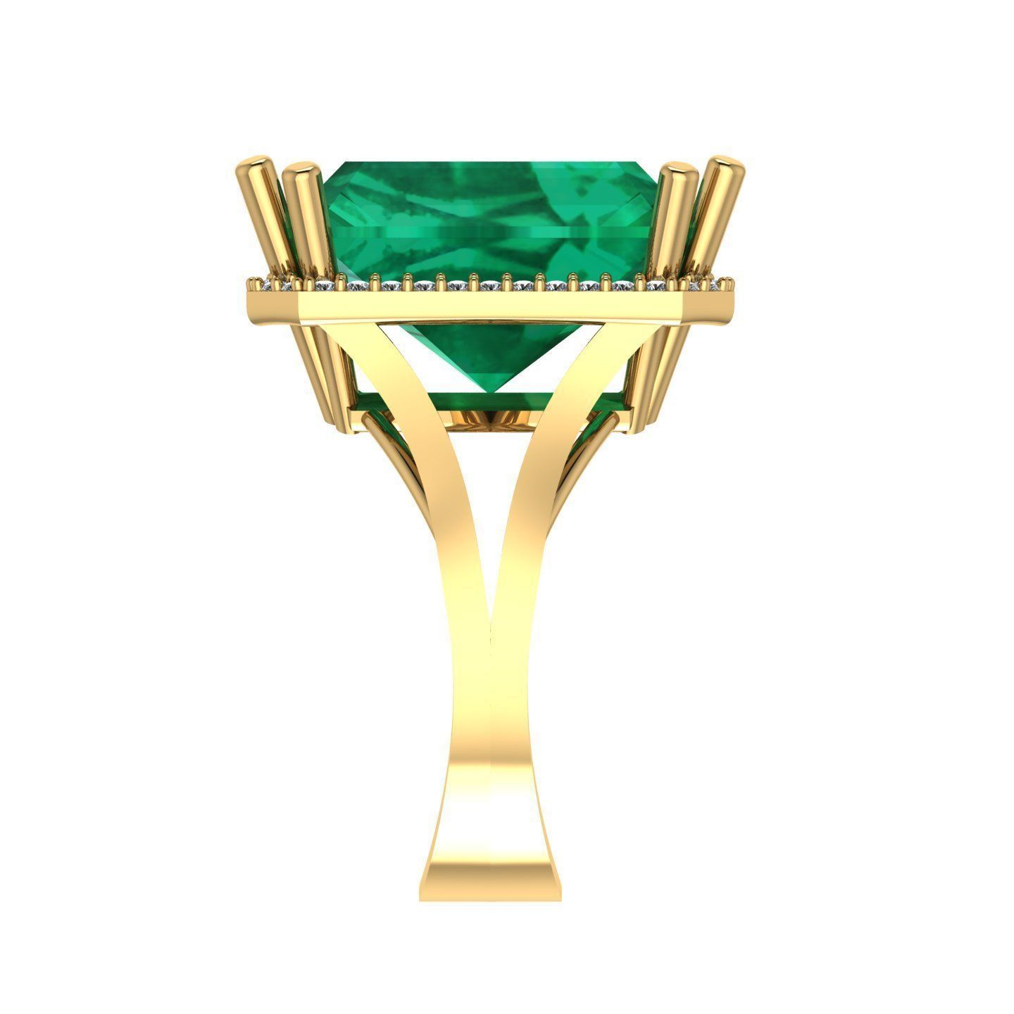 Cushion Diamond Ring With Emerald 3D print model_4