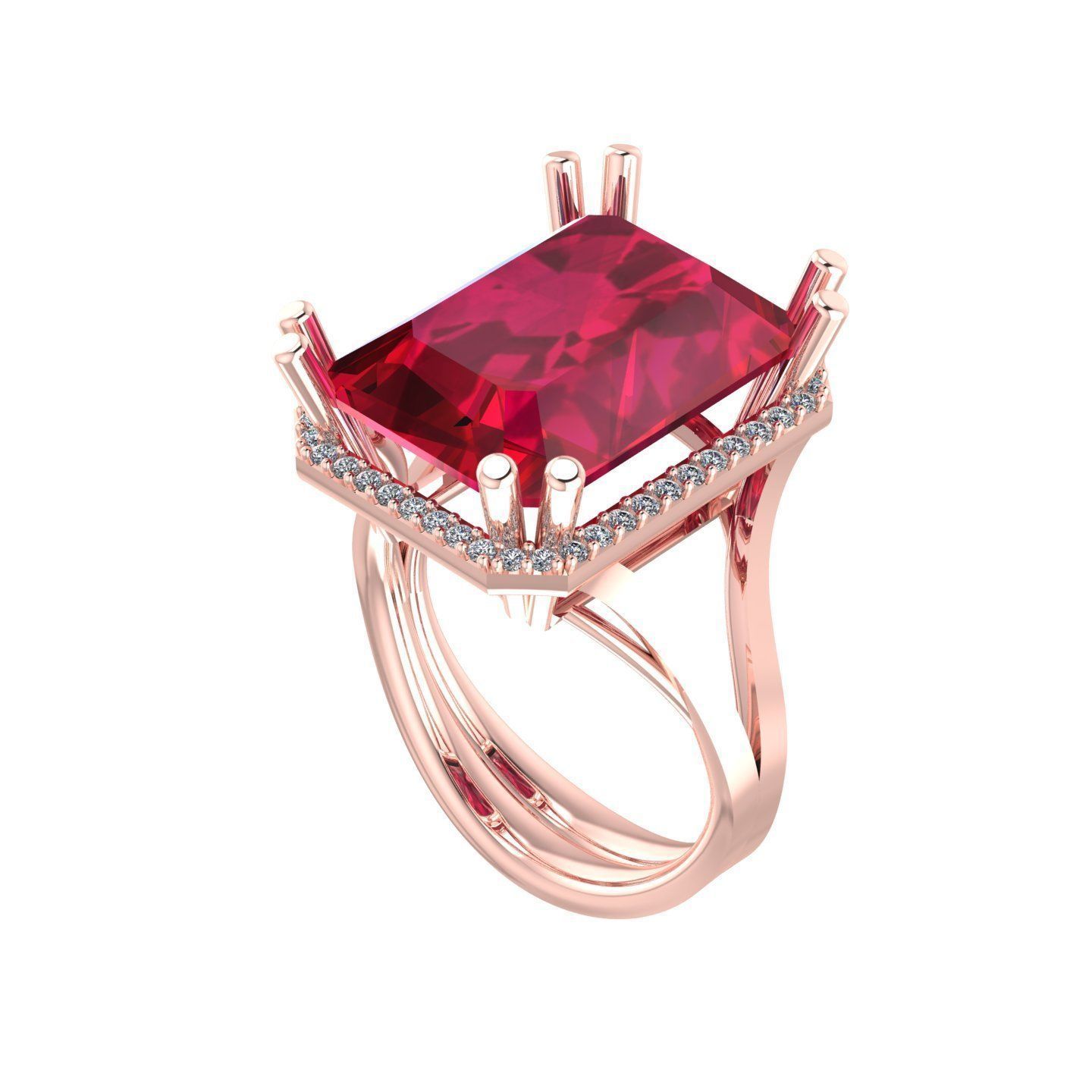 Cushion Diamond Ring With Emerald 3D print model_2