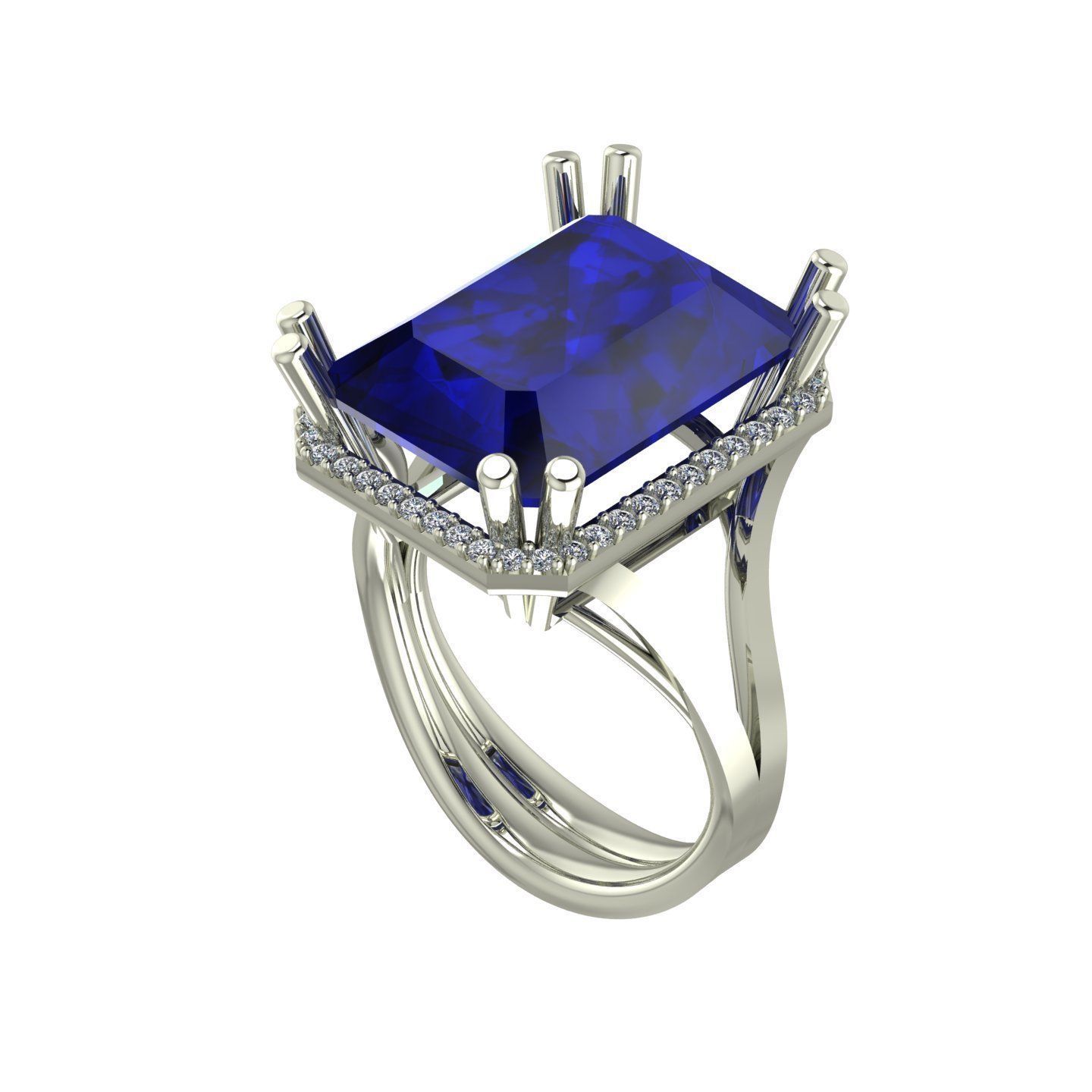 Cushion Diamond Ring With Emerald 3D print model_1