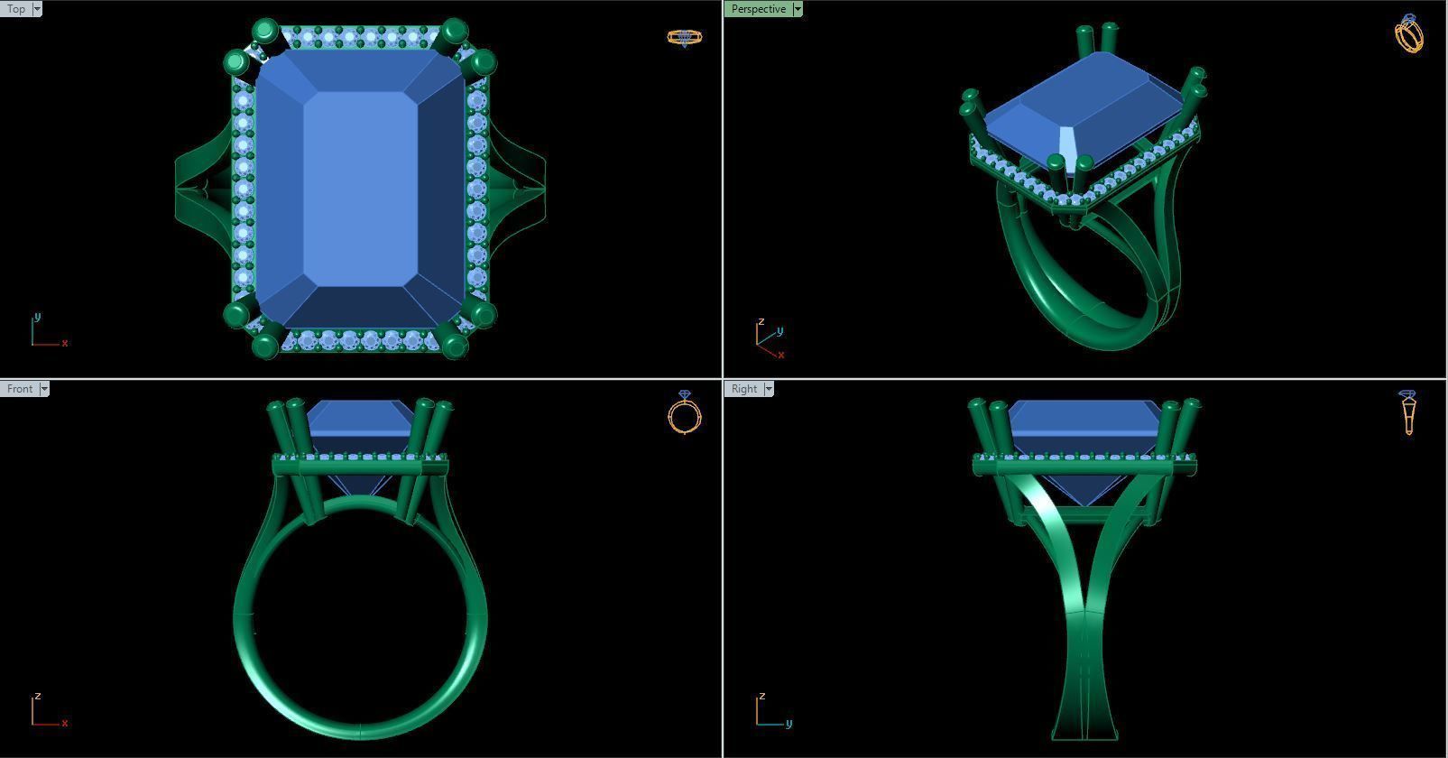 Cushion Diamond Ring With Emerald 3D print model_6