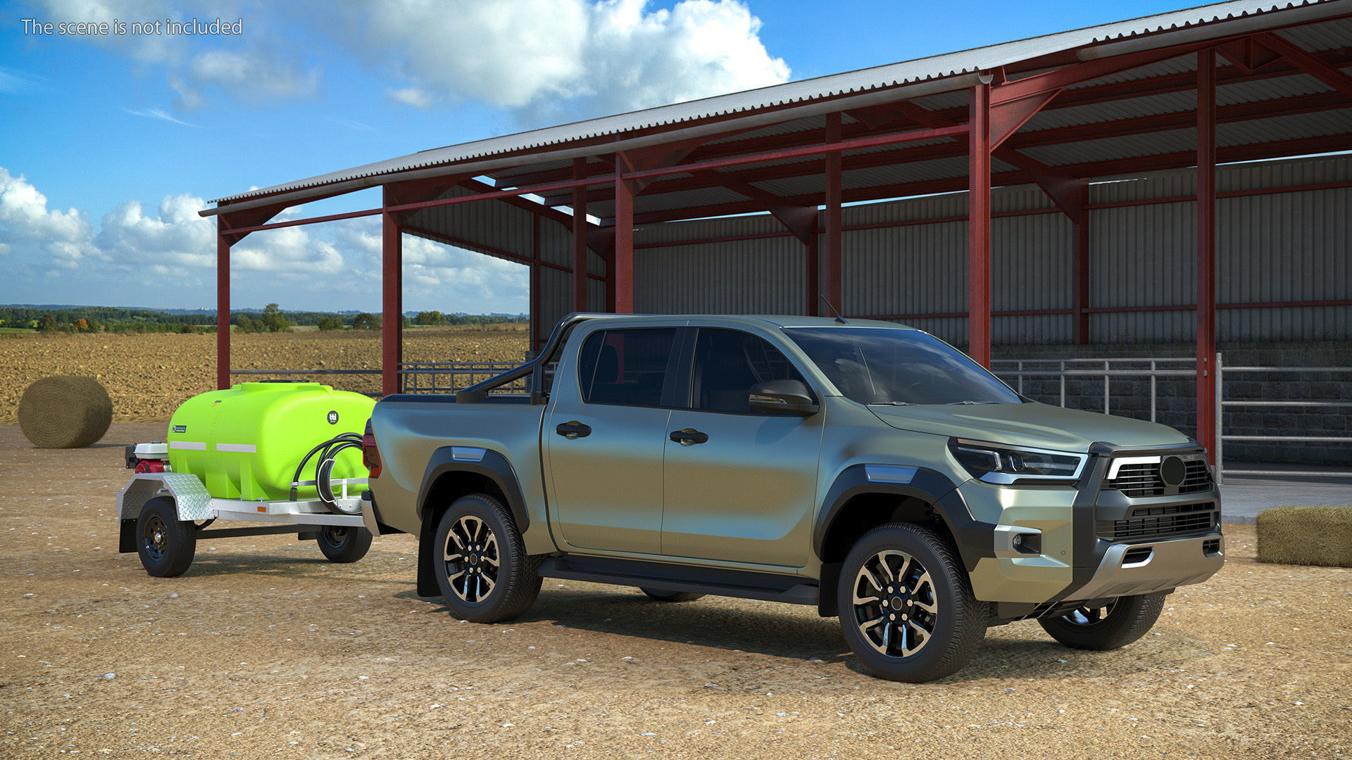 Pickup with Fire Fighting Trailer Rigged 3D model