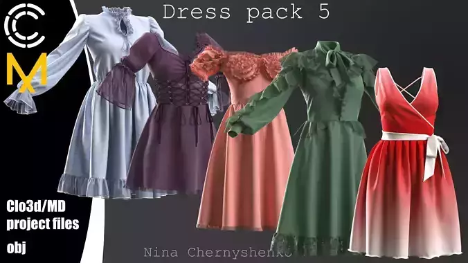 Dress pack 5 - Marvelous Designer project and OBJ