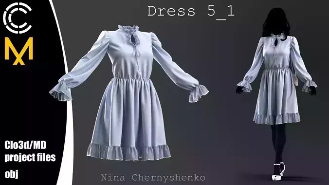 Dress 5-1 - Marvelous Designer project and OBJ
