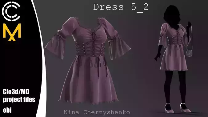 Dress 5-2 - Marvelous Designer project and OBJ