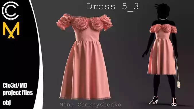 Dress 5-3 - Marvelous Designer project and OBJ